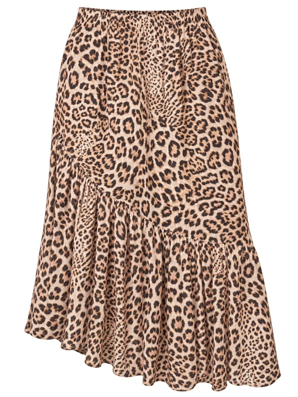 aerie Leopard Asymmetrical Ruffle Midi Skirt - Tan & Black